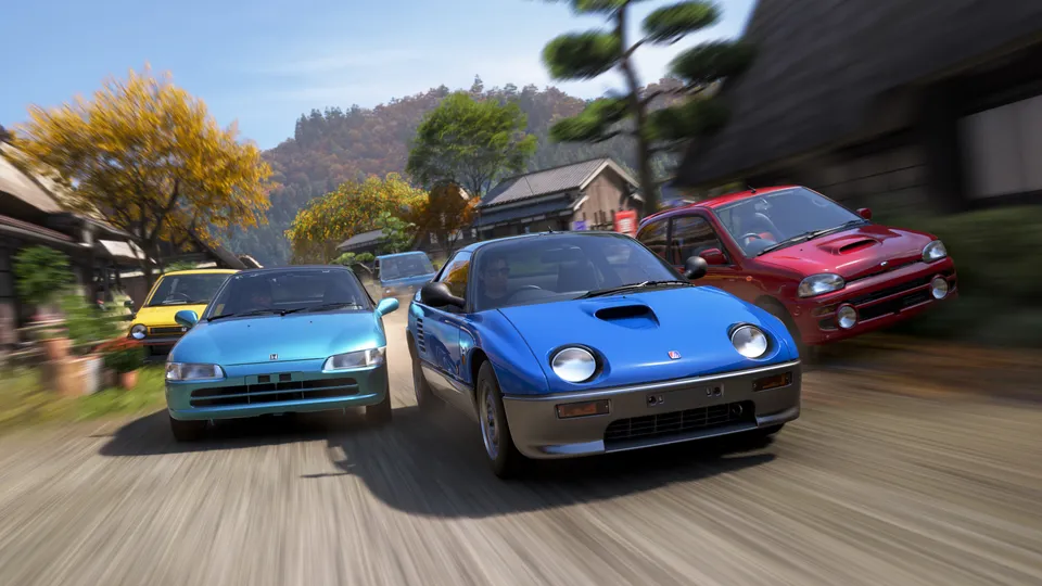 Колонна японских малолитражек на деревенской улице — Forza Horizon 6
